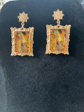 Gold-Tone Framed Art Drop Earrings in Multicolor